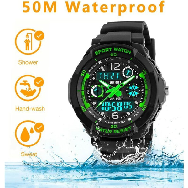 Digitaaliset kellot lasten pojille - 50 m vedenpitävä analoginen watch hälyttimellä/