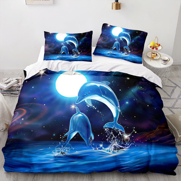 Dolphin 12# 3d Hemtextilier Sängkläder Dolphin Djurtryck Påslakan Tre Delar Lakan Set
