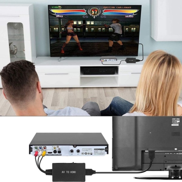 RCA til HDMI-adapter, kompositt til HDMI-adapter støtter PAL/NTSC for