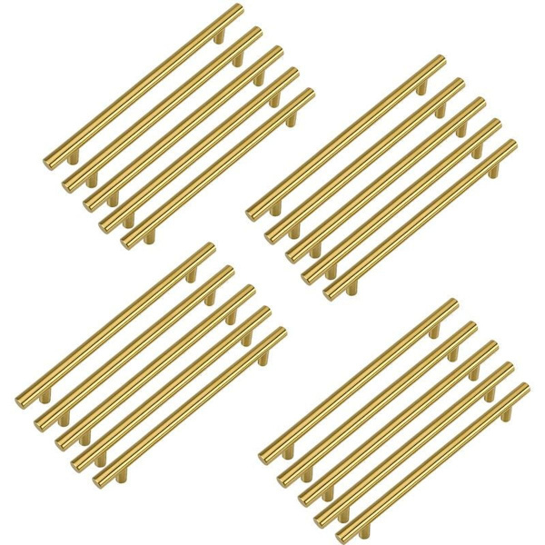 20 stk. gyldne møbelgreb, 128 mm, messing, rustfrit stål