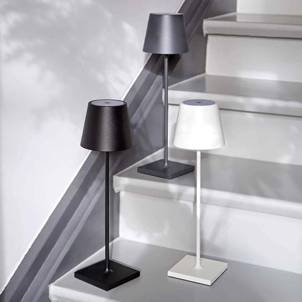 Dimbar sladdlös bordslampa 3-vägs aluminium sladdlös lamplösning (, svart)
