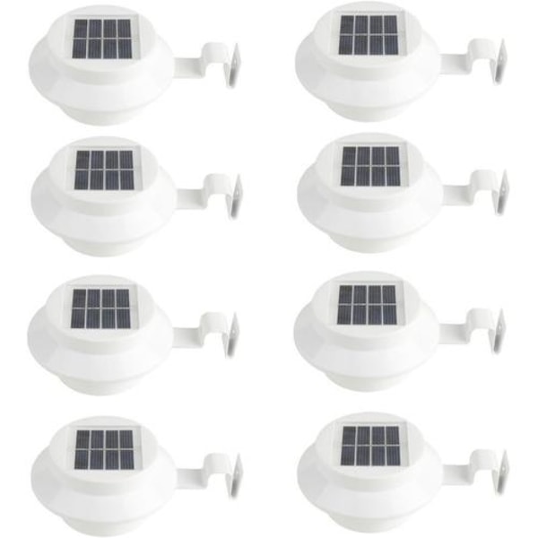 Pakke med hvite solcelledrevne vegglamper for takrenne, sti, trapper, spotlight for tak, uteplass, hage, gårdsplass