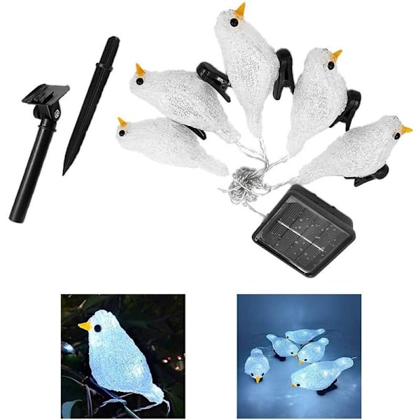 Vattentät 5 LED Akryl Fågel Ljusslinga Solcellsfe