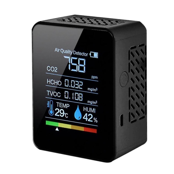 Multifunksjonell 5-i-1 CO2 digital måler temperatur fuktighetsmåler karbondioksid TVOC HCHO detektor luftkvalitetsmonitor