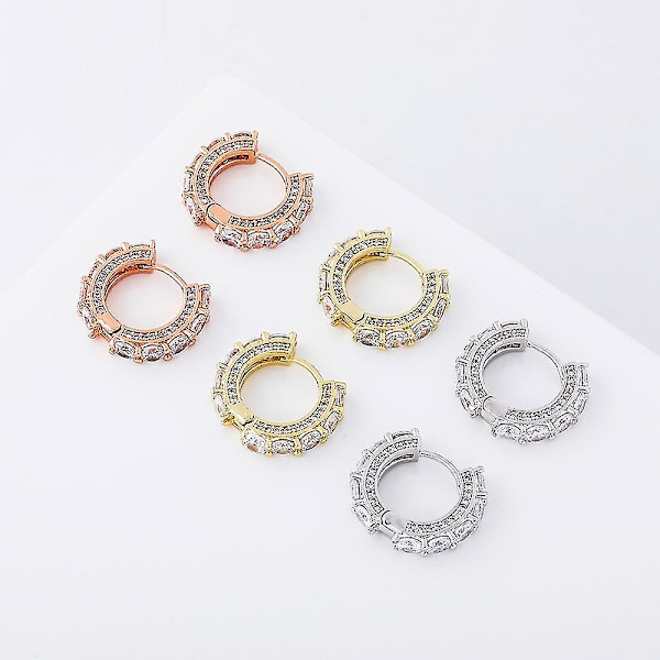 Hip Hop Runde Stud Øreringe Kvinder Mikro Pave Fuld Kubisk Zirkonia Iced Out Bling Bling Øreringe Rock Party Smykker Gave