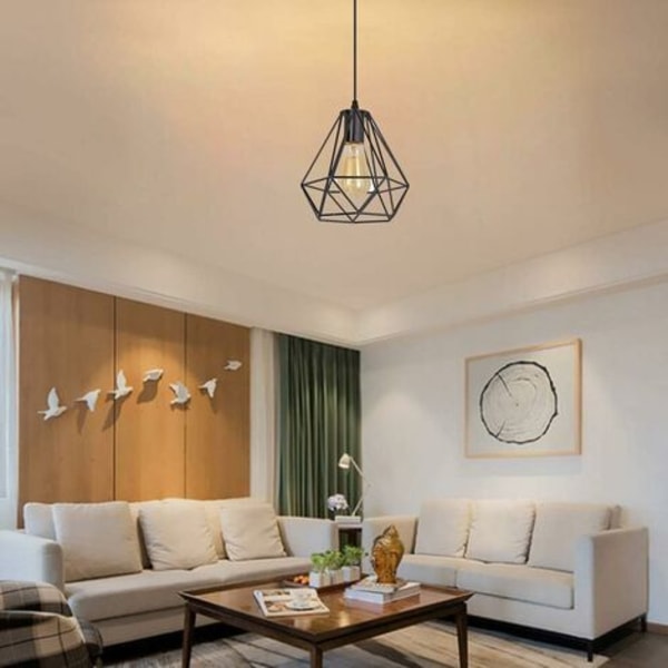 Diamantformet anheng lysekrone E27 Moderne industriell taklampe for soverom restaurant spisestue - Svart