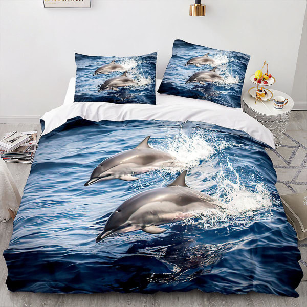 Dolphin 05# 3d Hjem Tekstil Sengetøy Delfin Dyreprint Dynetrekk Tredelt Lakensett