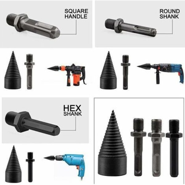 Tresplitter Drill Bit, Log Splitter Cones, Tresplitter Drill Bit, Tresplitter, Tresplitter Drill Bit med 3 Drillhåndtak