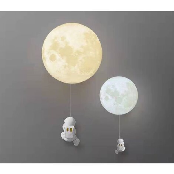 Månevegglampe til barnerom Moderne Minimalistisk Kreativ Astronaut Tegneserie Soverom Vegglampe ved nattbord, trefarget Led-lampe Diameter 15 cm