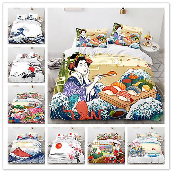 Fsh01# 3D Hemtextilier Sängkläder Ukiyo-e Serie Geisha Japansk Påslakan Lakan Tre Delar Set