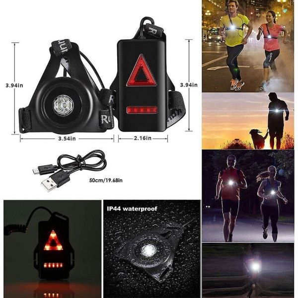 Juoksuvalot Rintavalot juoksijoille 3-moodia vartalolamppu USB -ladattava vartalolamppu puettava yöjuoksutarvikkeet Heijastavat juoksuvarusteet