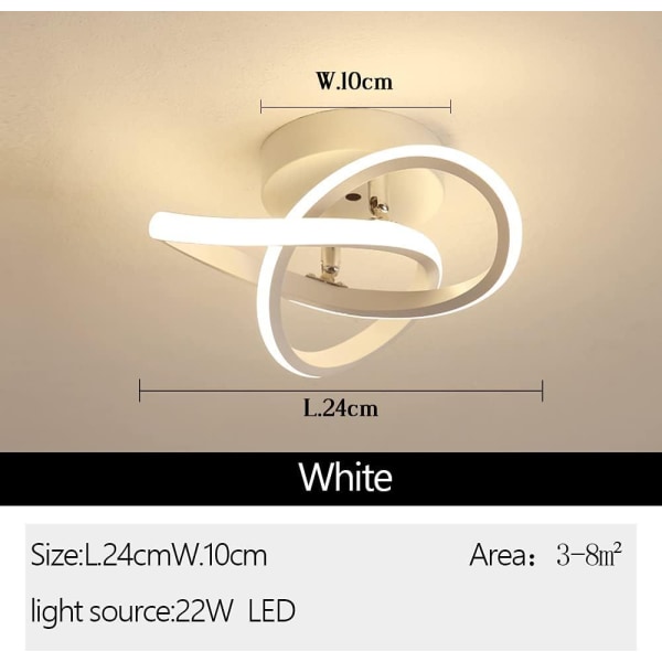 LED-käytäväkattovalaisin, moderni persoonallisuusrenkaiden muotoilu, kattokruunu olohuoneeseen, makuuhuoneeseen, mustavalkoinen lämmin valo 22 W (valkoinen)