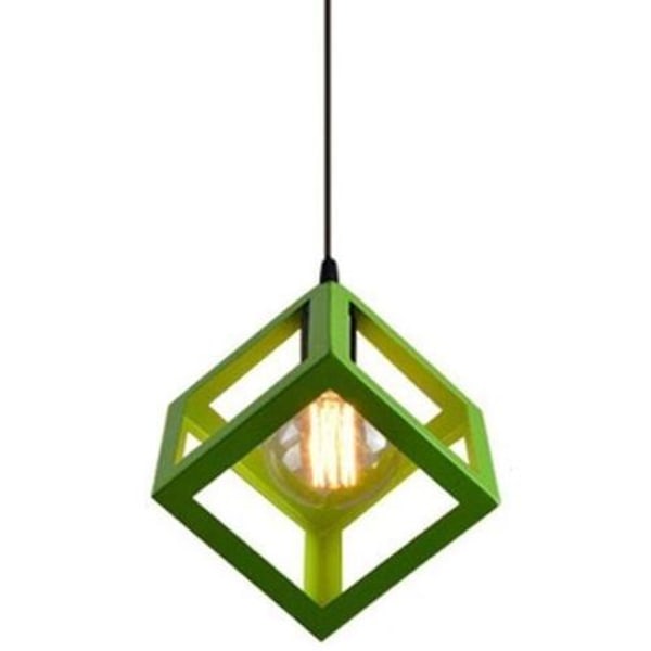 Cham E27 Lysekrone Moderne Industriell Hengelampe Kvadratisk Kubusform, Metall Taklampe Jern Lampeskjerm Belysningsarmatur, Grønn