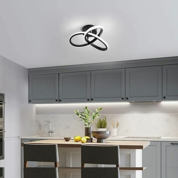 LED-lysekroner, moderne LED-taklampe 22W 2500Lm, svart lysekrone for soverom stue gang, diameter 26 cm, kaldt hvitt lys 6500K