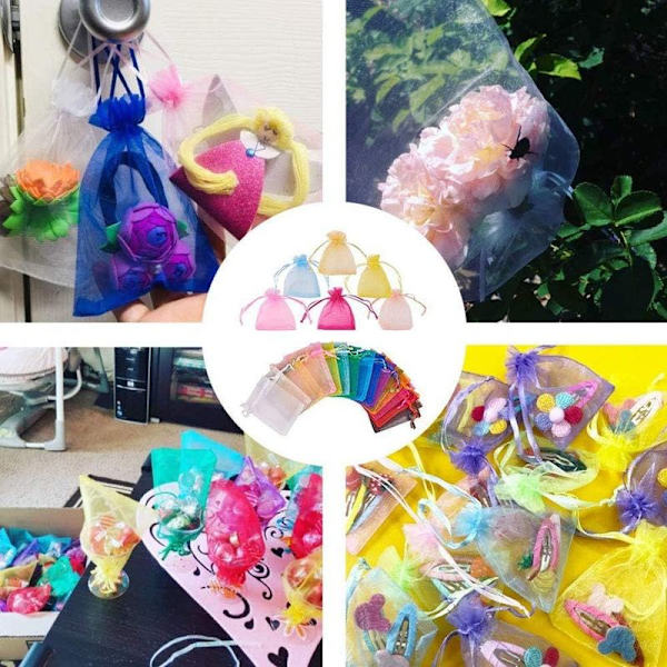 Organza presentpåsar Bröllopsfestpåsar med dragsko Blandade färger
