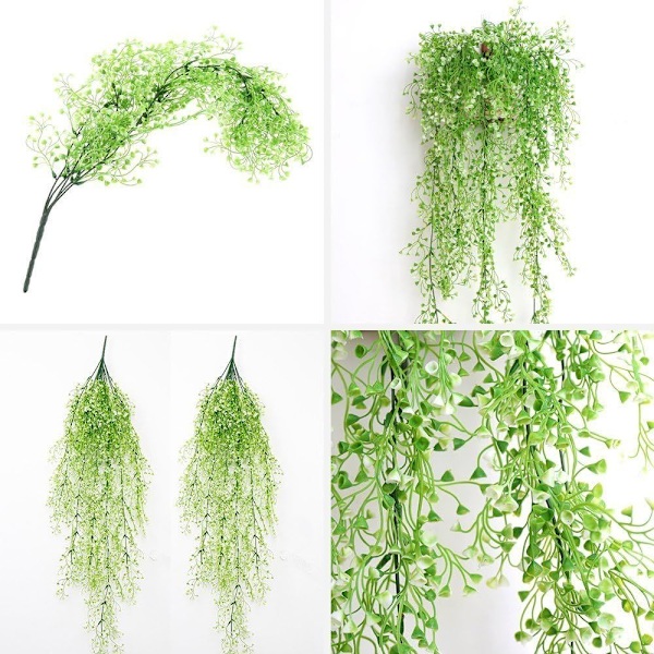 Kunstige hengende vinplanter, sett med 2 stykker kunstige eføyblomster falske grøntplanter for hageveggdekor, grønn