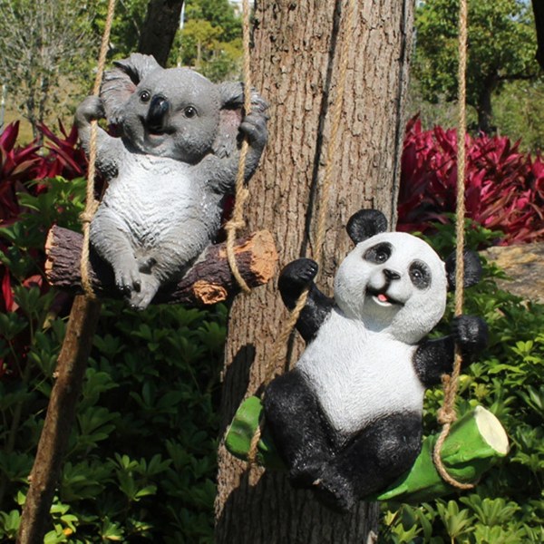 Waner Farfi Delikat djurfigurer Realistiska tecknade harts Visual Panda Koala Skulpturer för trädgård