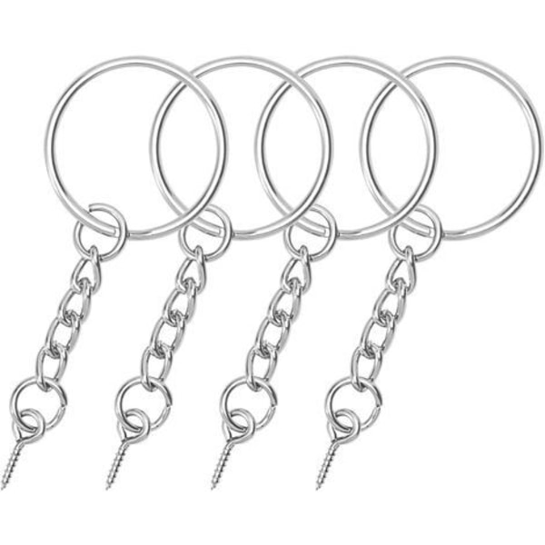 Skru på nøgleringe - Sølv nøgleringesæt - nøgleringe med kæde, splitringe til smykker, skrueøjenåle, 100 stk.