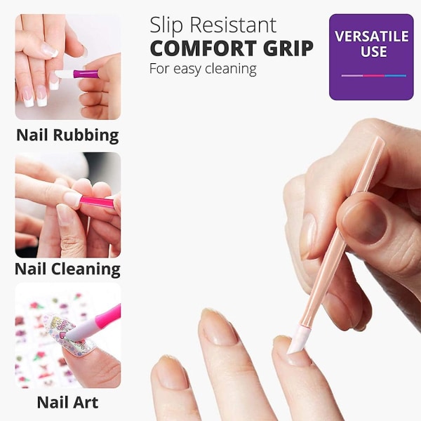12 stk Gummi Cuticle Pusher Plasthåndtak Tipped Nail Art og renere verktøy