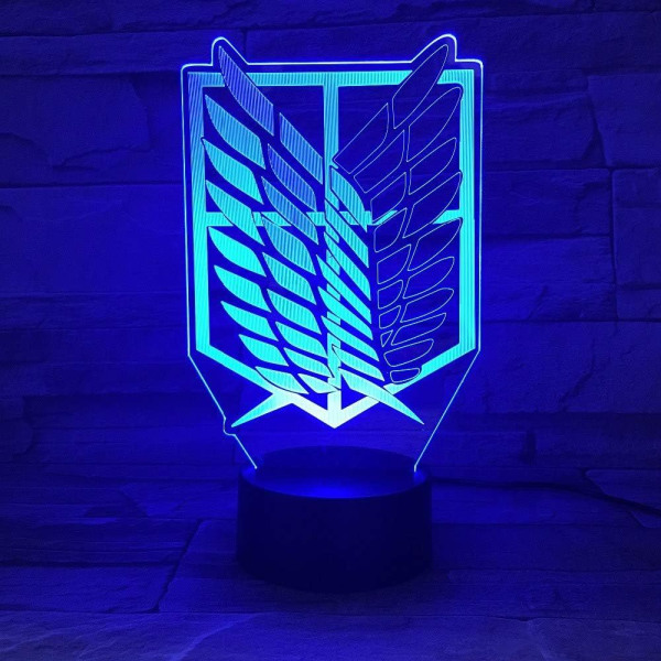 FaceToWind 1 stk. 7 farver Anime lampe Attack on Titan Wings of Liberty 3D lys berøring LED lampe USB eller 3AA batteridrevet lampe Børns gave lampe