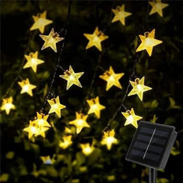 Solcelledrevet utendørs lyslenke, 30 LED stjerne solcelledrevet lyslenke 8 moduser, vanntett utendørsdekorasjon for hage, uteplass, Ramadan, jul (varm hvit)
