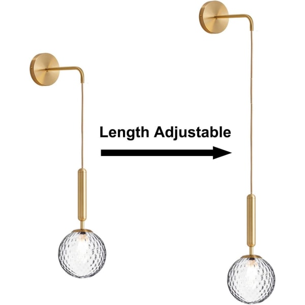 Modern E27 Hanging Glass Shade Wall Lamp, Nordic Minimalist Bedside Wall Lamp for Bedroom Living Room Aisle (Translucent Brass)