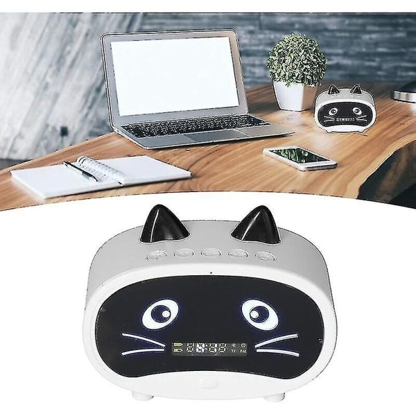 Klocka med tecknad katt, dubbel väckarklocka, Bluetooth-högtalare