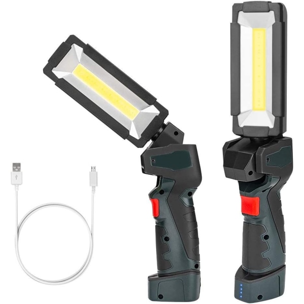 COB LED-ficklampa arbetslampa, bärbar USB uppladdningsbar inspektionslampa med magnetisk bas, 5 ljuslägen ultraljuslykta för gör-det-själv-verkstad