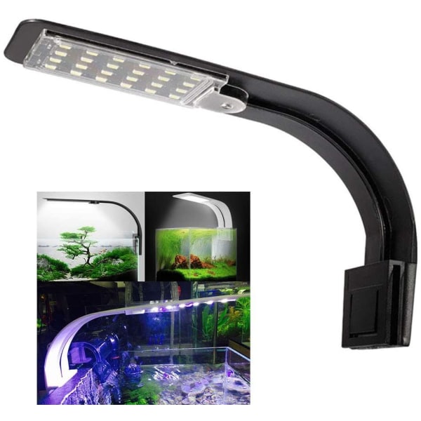 Akvarie Lys LED Lampe Hvid og Blå Nano Clip Belysning til Fisk Planter 23-50 cm