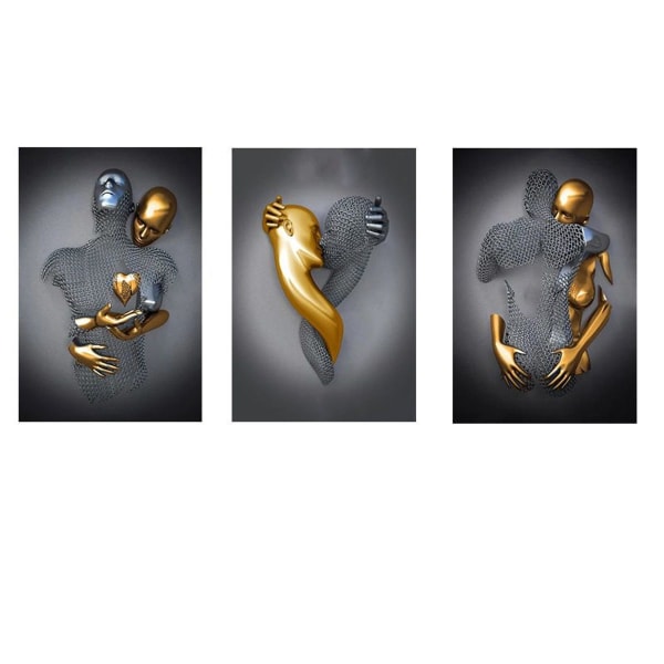 3D Väggkonst Love Heart Grå, Guld Silver 3D Art Väggdekoration