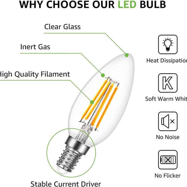 Glödlampa E14 LED-ljus 4W E14 LED varmvit, 470 lumen glödtrådslampa