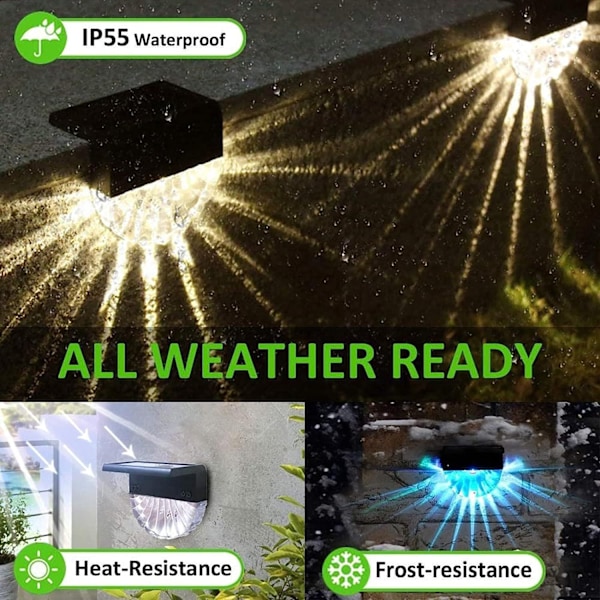 Solcelledrevne udendørs dæklys, 6 pakke RGB trinlys, vand