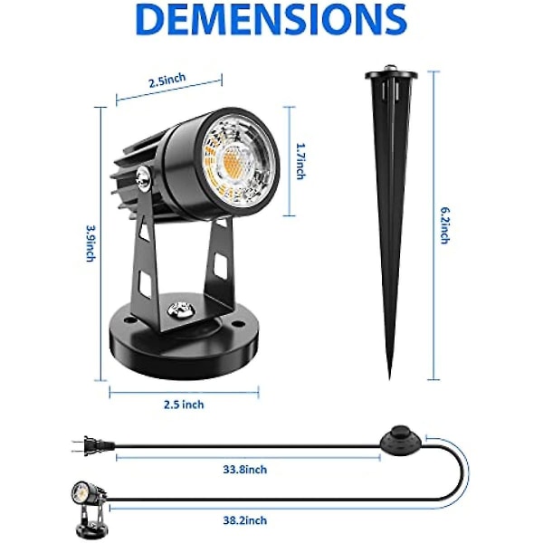 Led-spotlight 5w up-lights inomhus spotlight lampa för växter, 3 färgtemperaturer horisontellt ljus