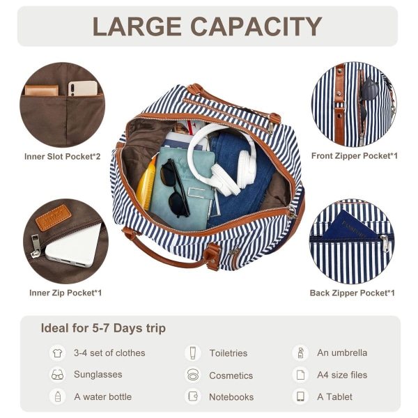 Reiseveske Canvas Leather Weekender Bag Travel Duffle Bag Håndbagasje håndveske