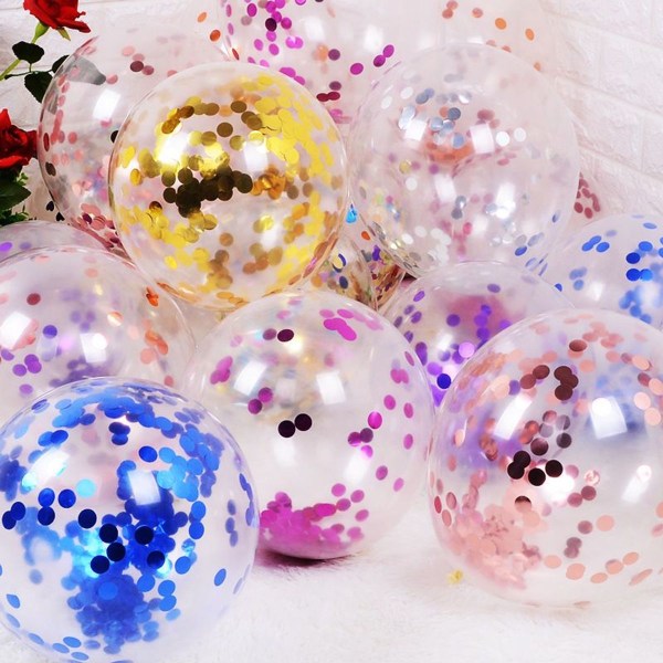 Klar Sequin Ballong Party Scen Dekoration 100st/pack (Rose Röd)