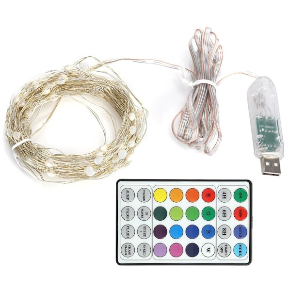 12m/39,4ft 100LED USB Koppartrådsljus 16 Färger Fjärrkontroll