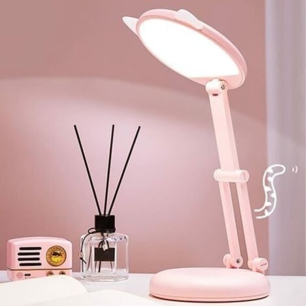 LED-skrivebordslampe for barn, rosa katteøre-senglampe for jenter, justerbar
