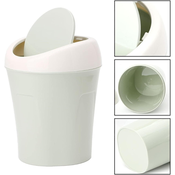 Mini plast søppelbøtte, mini kontor søppel ruller deksel kan søppel søppelbøtte avfallsbeholder støvbeholder hjem bil (farge: C)