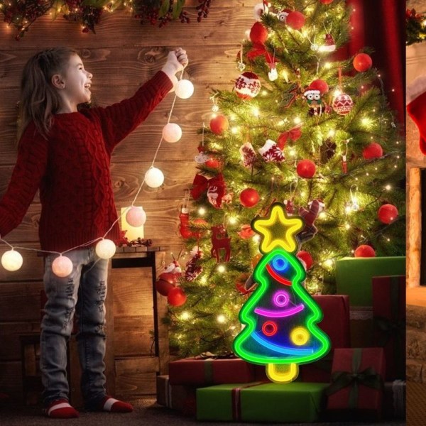 LED neonlys juletræsform lysskilt USB nat