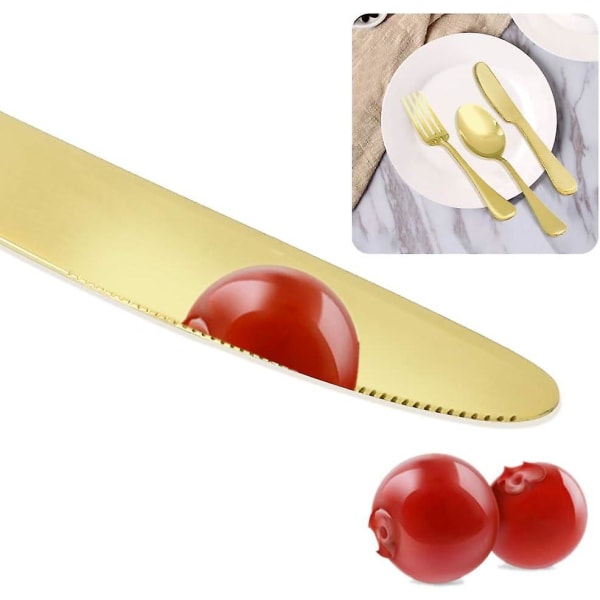 Guld bestiksæt til 6 personer, 24 dele bestiksæt, fremstillet af rustfrit stål, nikkelfrit, rustfrit, håndpoleret