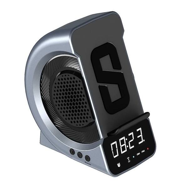 Trådløs lader Bluetooth-høyttaler, multifunksjonell digital vekkerklokke