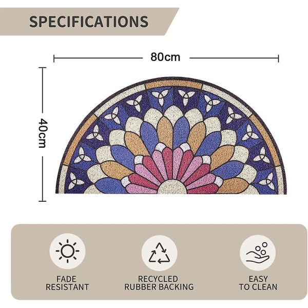 Halvcirkelformede indgangsdørmåtter, støvfjernelsessilkemåtter, indgangsdørmåtter, husholdningsindgangsmåtter