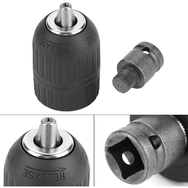 Slagtrekker Borchuck Skrutrekker Chuck - 2-13mm Nøkkelfri Chuck, 1/2\"-20UNF med 1/2\" Chuck Adapter, for Slagtrekker Konvertering