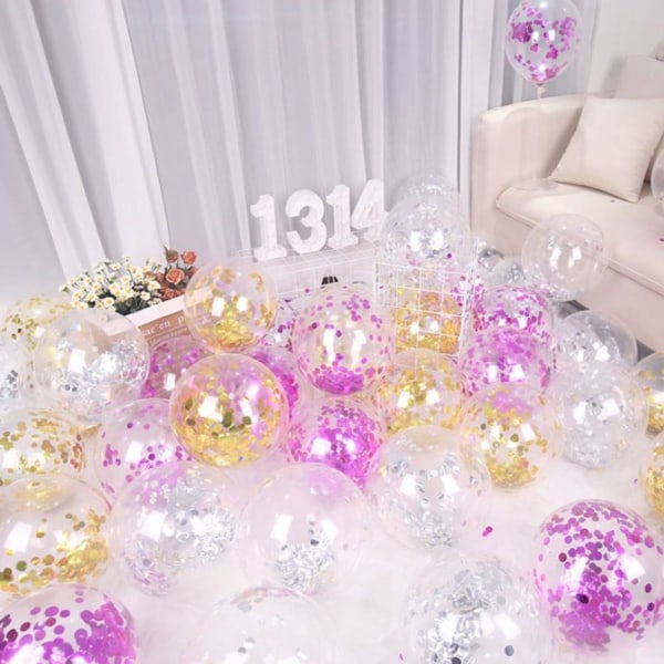 Gennemsigtig pailletter ballon festscene dekoration 100 stk/pakke (lilla)