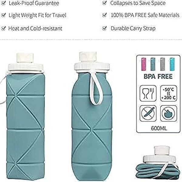 Speciellt utformade hopfällbara vattenflaskor 2-pack BPA-fria gröna + grå