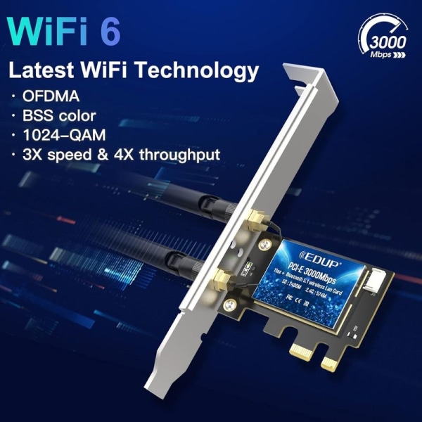 WiFi 6-kort Bluetooth 5.1 AX 3000 Mbit/s AX200 Dualband