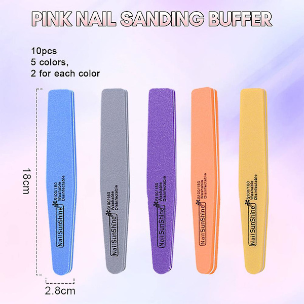 Set med 10 nagelfilar, 18x2,8 cm, grupp A, flerfärgad