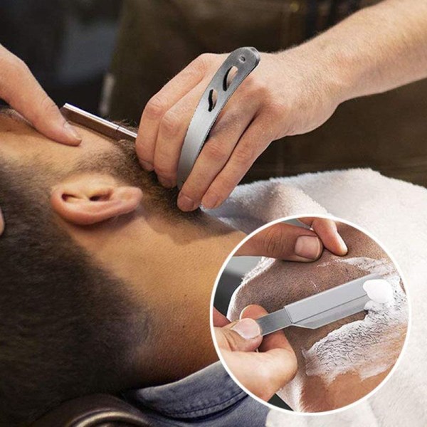 Skægsæt 4 dele? Rustfrit skægsaks + rustfrit barberkniv med