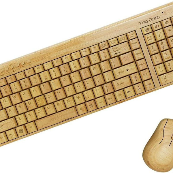 Trådlöst tangentbord och mus i bambu - naturligt, handgjort,