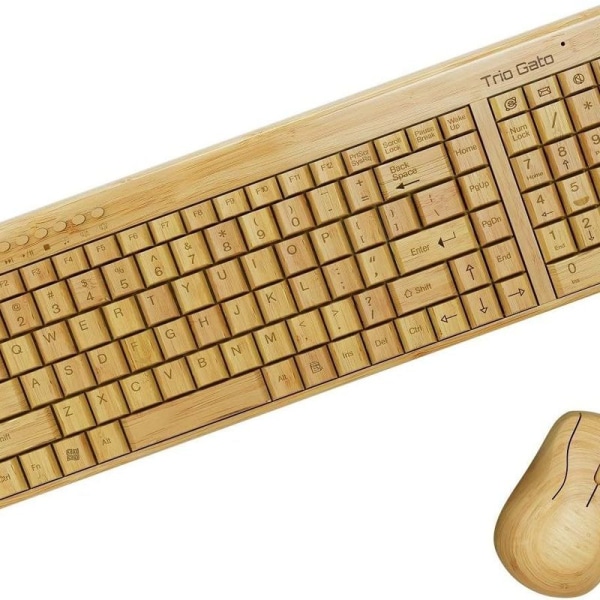 Trådløst tastatur og mus laget av bambus - naturlig, håndlaget,